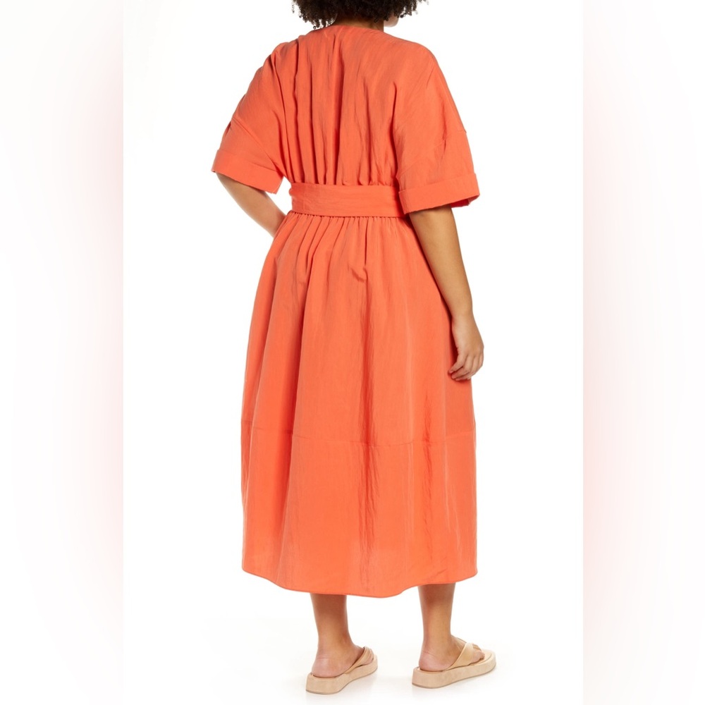 Vince Cuff Sleeve Belted Midi Vibrant Orange dress with Belt Large - Picture 2 of 10